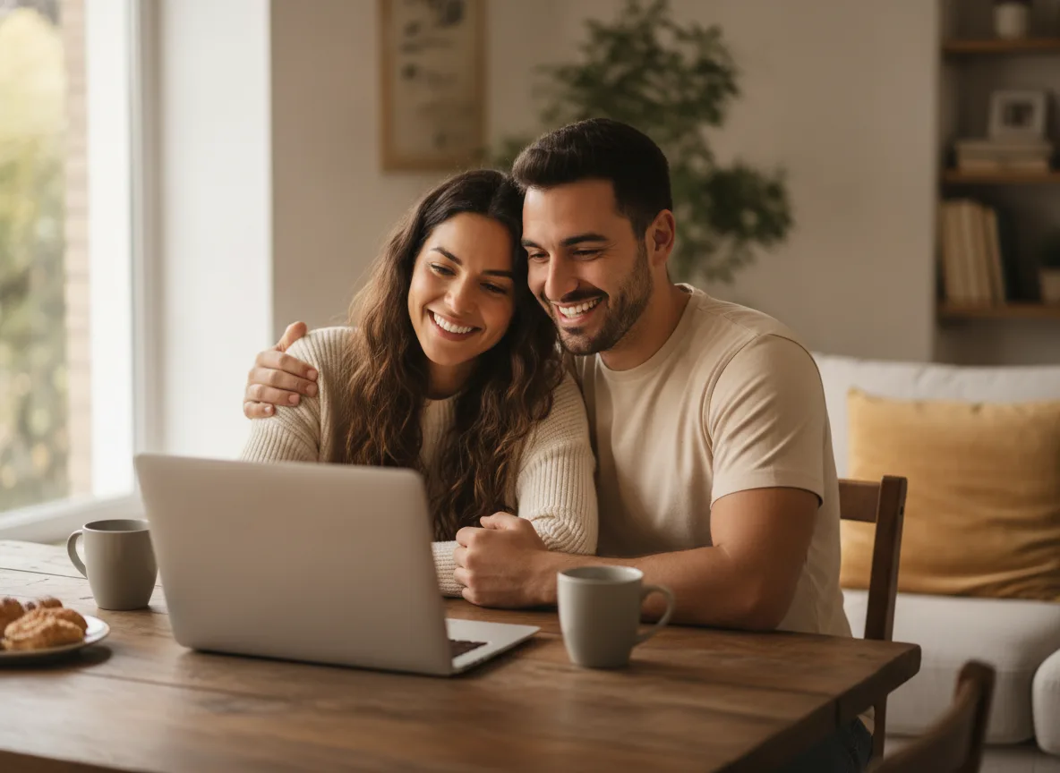 A couple reviewing their finances together at home